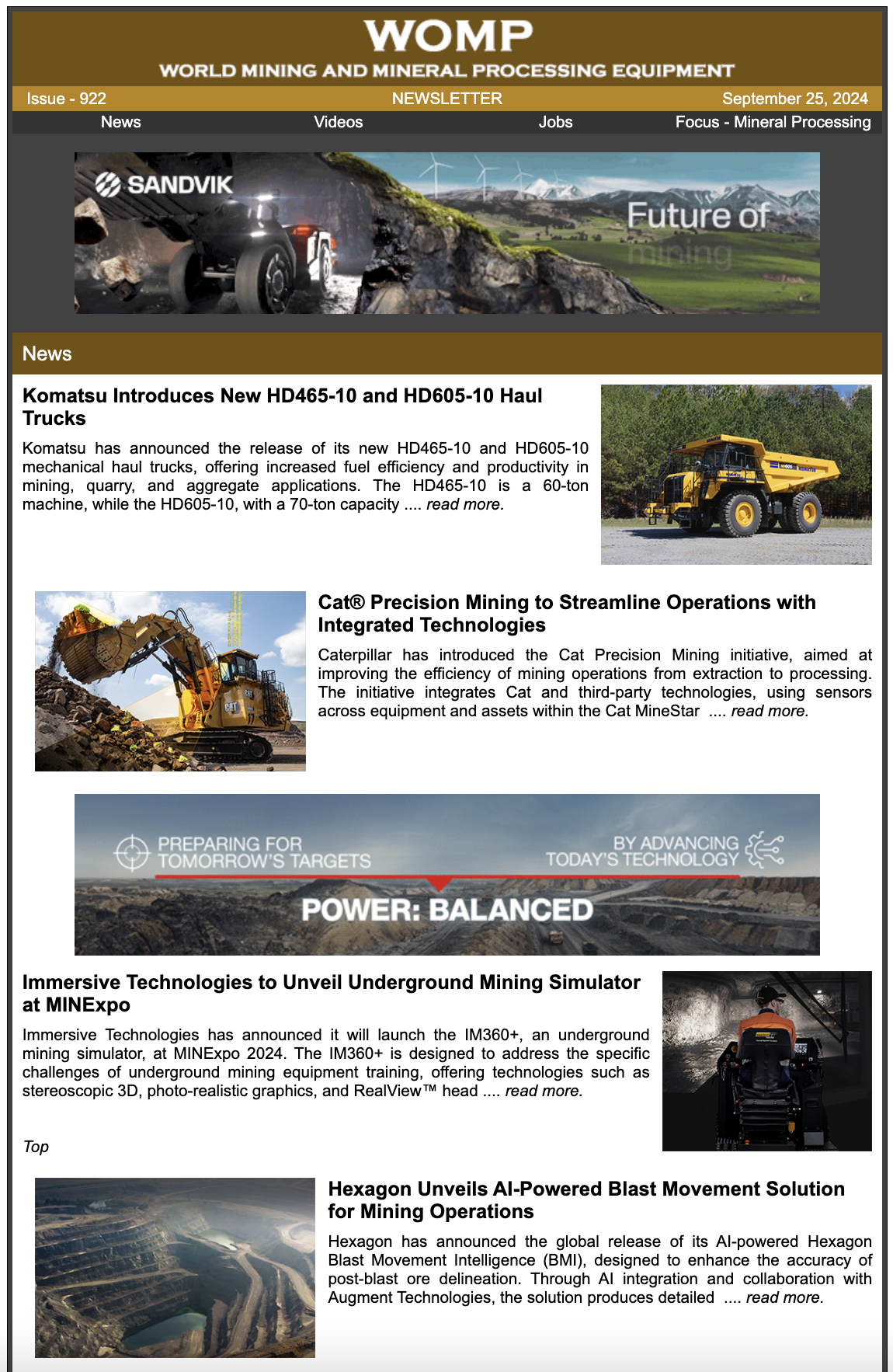 Newsletter Cover - Current World Mining Equipment Edition